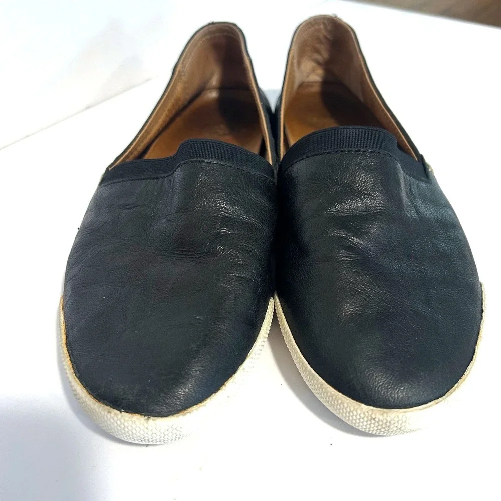 Frye Melanie Slip On Sneakers Womens 9 Black Leather Low Top Flats Luxury Casual